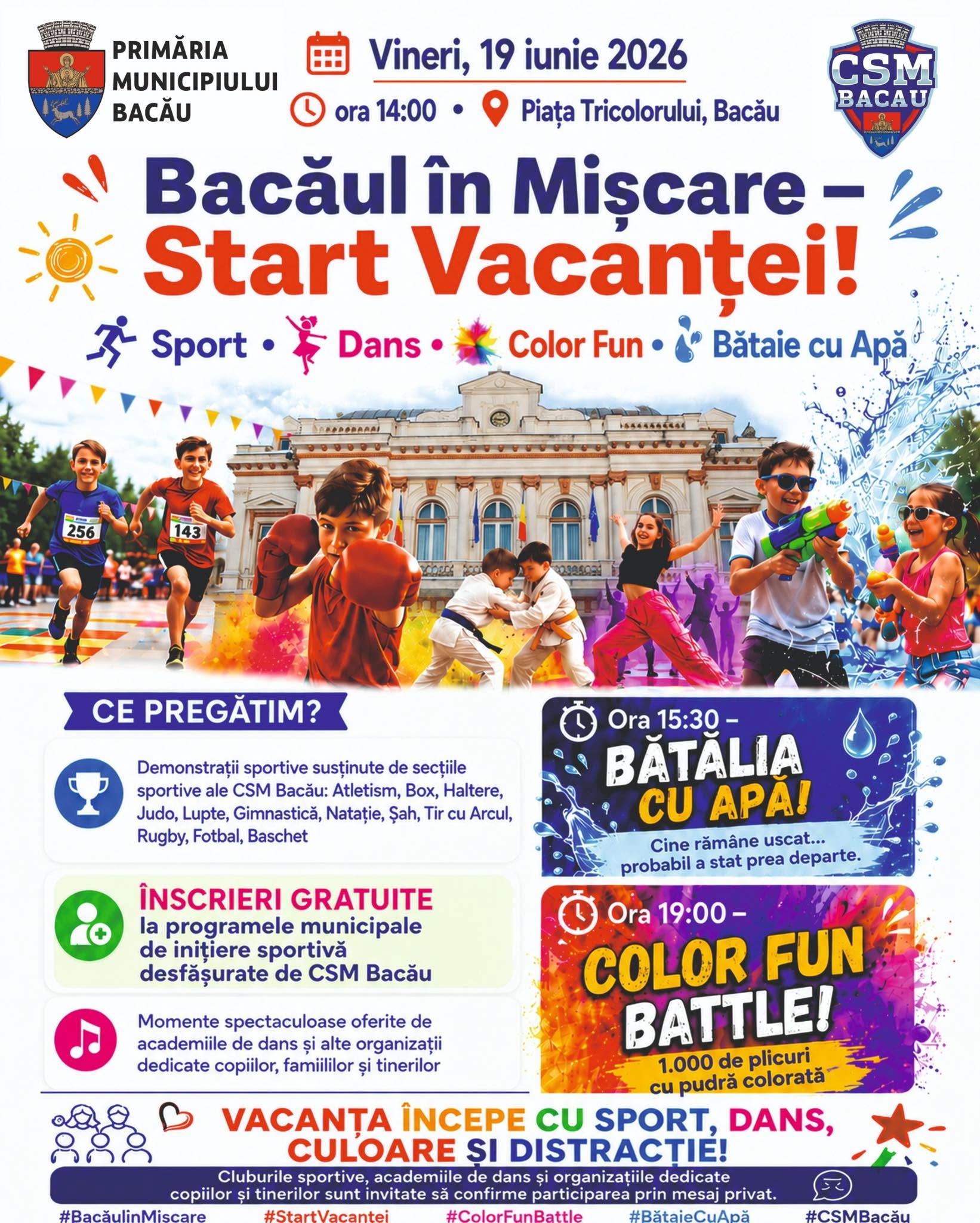 Start vacanței în Bacău: Piața Tricolorului se transformă în cel mai mare teren de joacă și distracție!