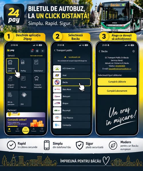 Biletul de autobuz poate fi cumpărat direct de pe telefon, în Bacău