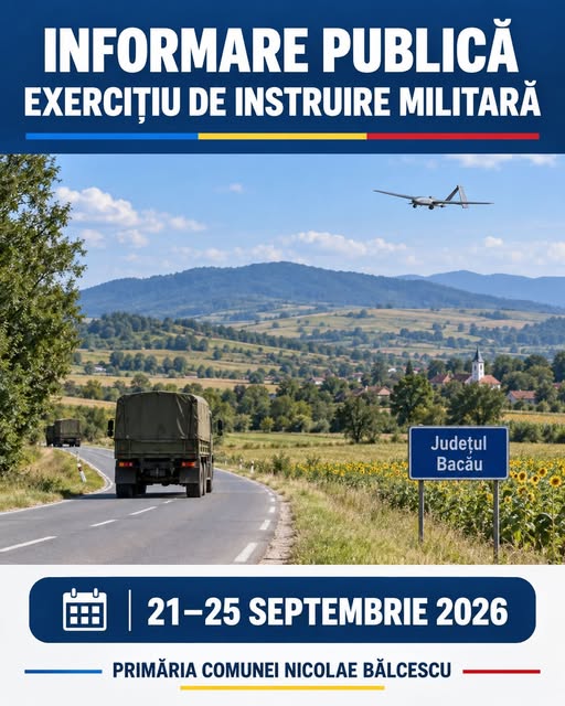 Drone și tehnică militară, în comuna Nicolae Bălcescu: exerciții militare timp în perioada 21–25 septembrie