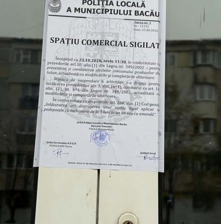 Poliția Locală Bacău a sigilat un magazin pentru 30 de zile, după ce a vândut tutun unei minore. Al 11-lea caz din acest an